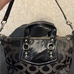 Coach Black and Cream Circle Pattern Shoulder Bag